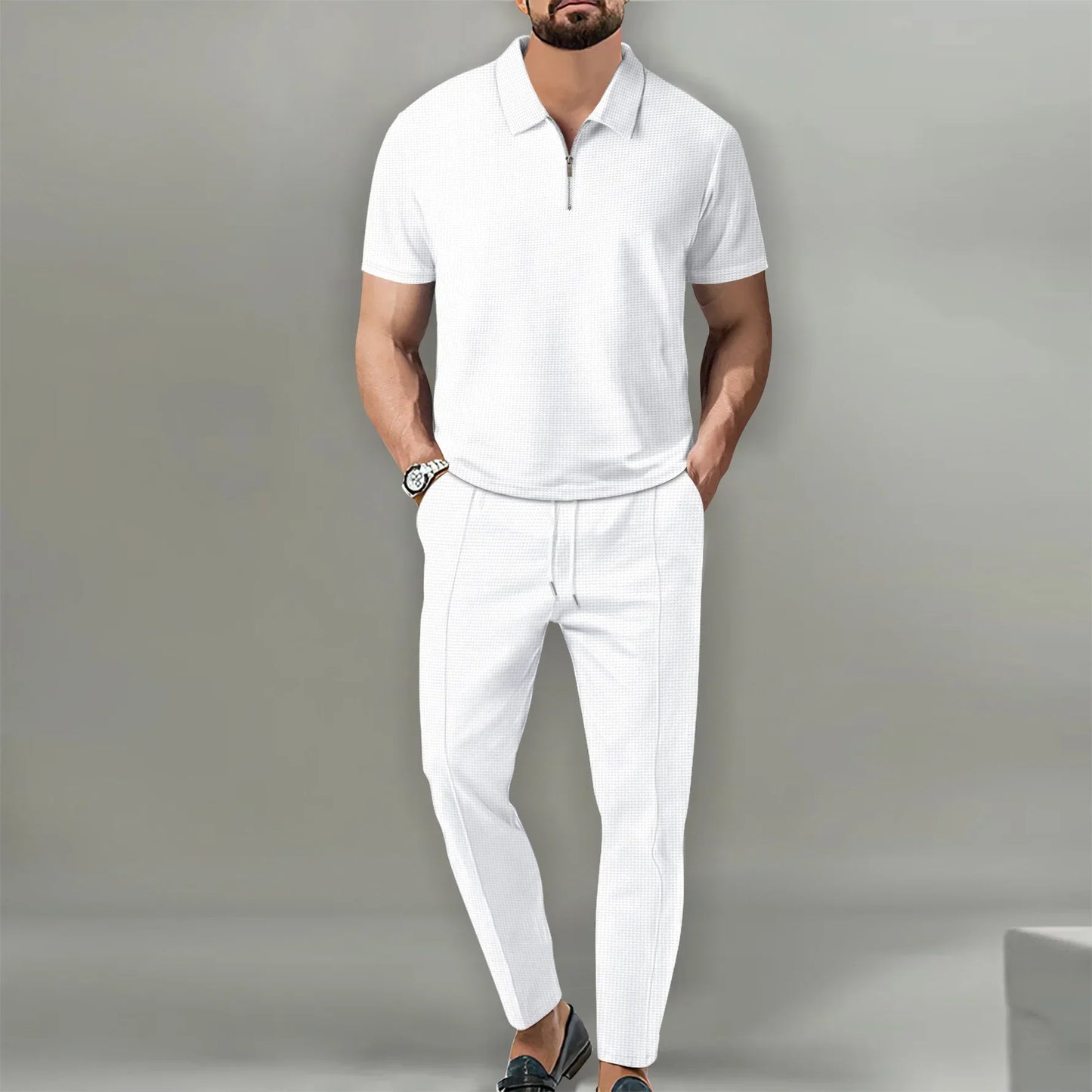 Variant image for Herren Polo Shirts Set - Lässiger Chic Atmungsaktives Polo Und Verstellbare Hose Für Komfort Und Stil-7