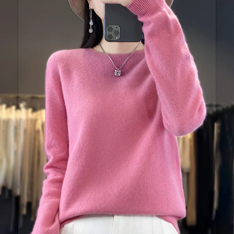 Variant image for Purer Merino Wollpullover Damen - Herbst Winter O-Neck-37