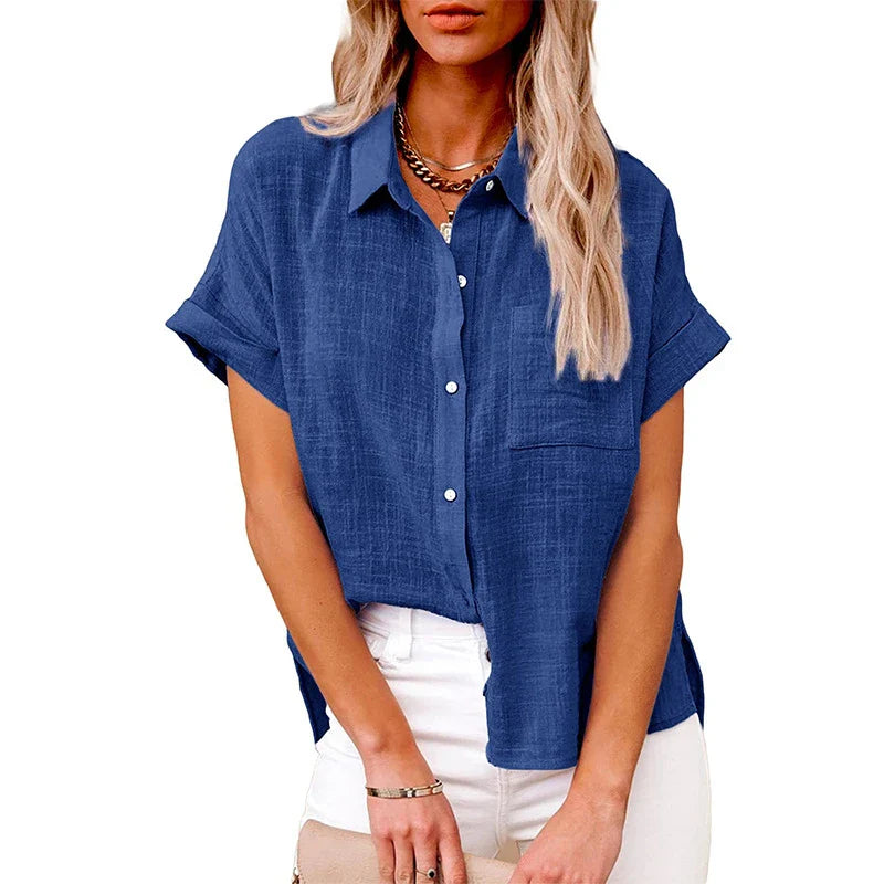 Kurzärmlige Damenbluse aus Leinenoptik im Casual-Look mit lockerem Schnitt-4