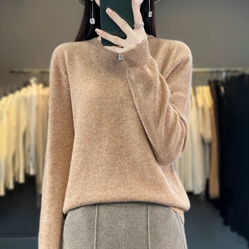 Variant image for Purer Merino Wollpullover Damen - Herbst Winter O-Neck-49