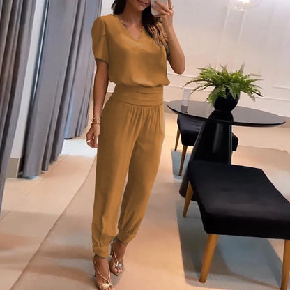 Damen Outfit: Pullover-Shirt und Hosen Set mit Sommer Blumendruck - Komplette Outfits Damen-6