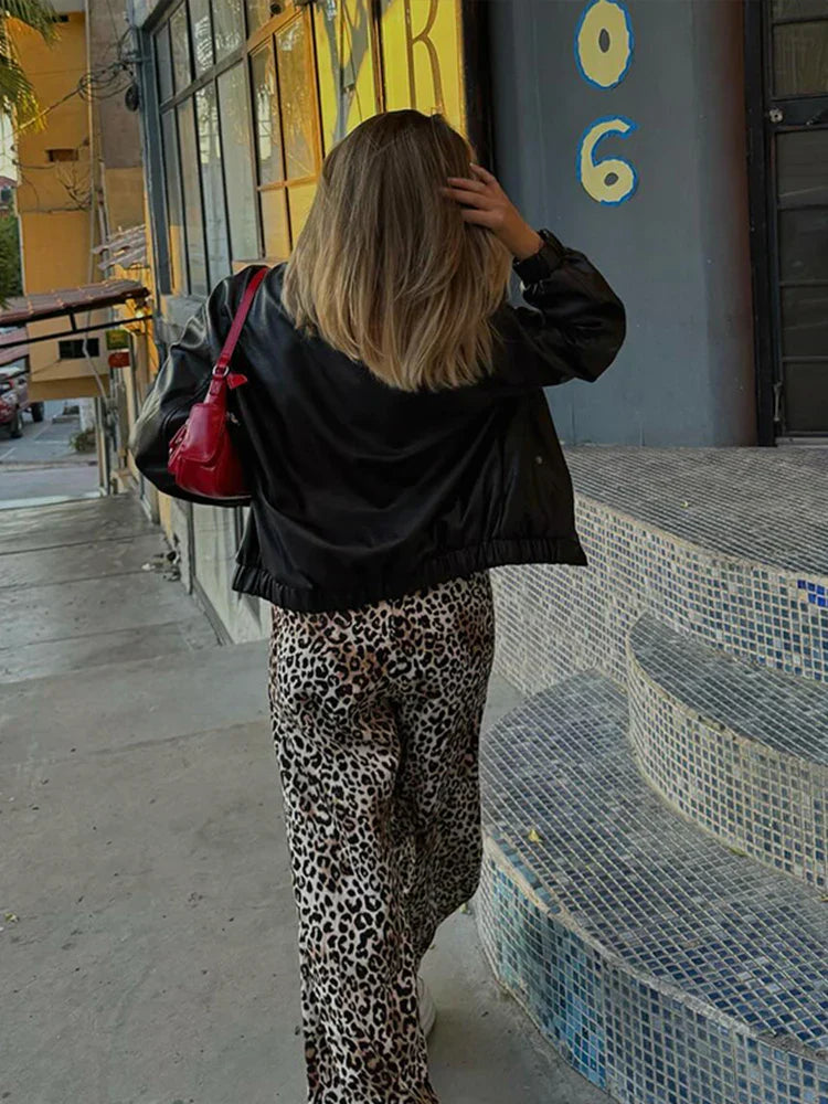 Weitbein-Leopardenhosen Damen, Hohe Taille, Bequeme Stoffhose für Lässige und Schicke Anlässe-5