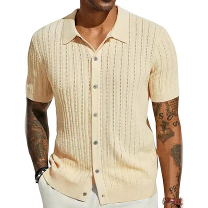 Variant image for Übergrößen Sommer Männer Strickhemd, Atmungsaktives Kurzarm Strandtop mit Hollow-Mesh-Design-6