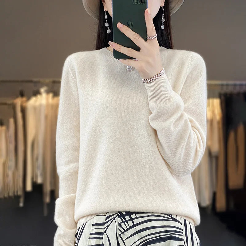 Variant image for Purer Merino Wollpullover Damen - Herbst Winter O-Neck-29