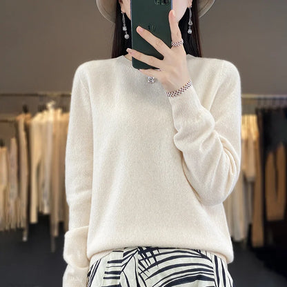 Variant image for Purer Merino Wollpullover Damen - Herbst Winter O-Neck-29