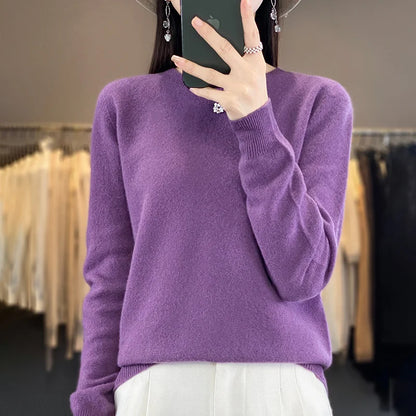 Variant image for Purer Merino Wollpullover Damen - Herbst Winter O-Neck-41