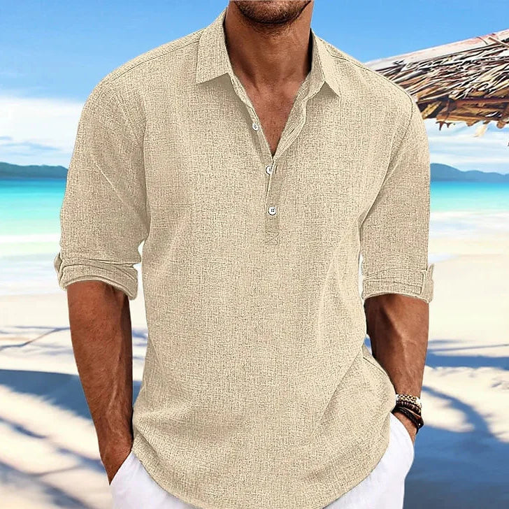 Variant image for Baumwoll-Leinen Langarm Hemd für Herren - Casual Strandhemd mit Turn-Down-Kragen für Streetwear-25