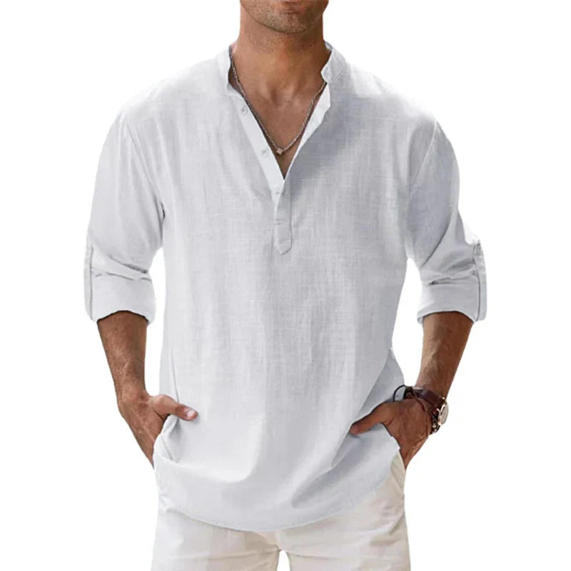 Variant image for Atmungsaktives Leinenhemd Herren mit langen Ärmeln in S-5XL – Einfarbige, lässige Mode für Sommer-13