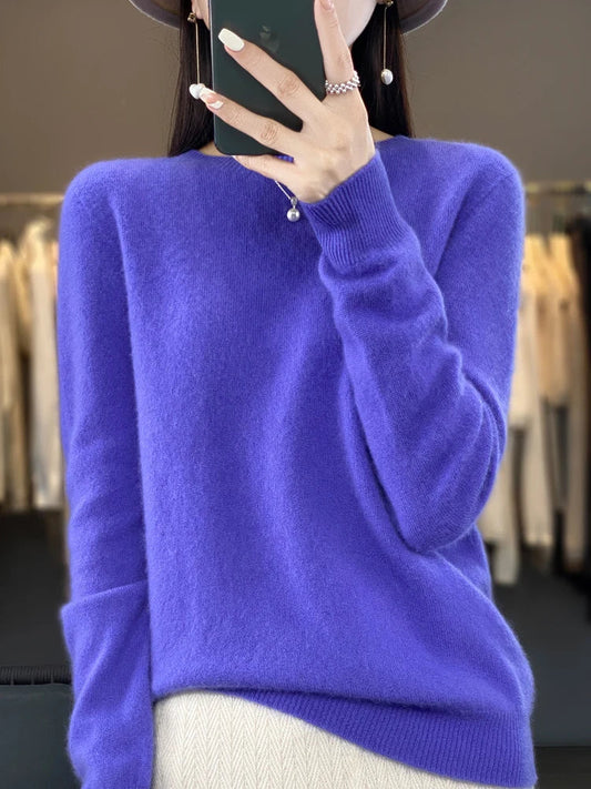 Purer Merino Wollpullover Damen - Herbst Winter O-Neck-1