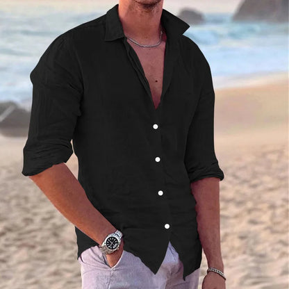 Variant image for Herrenhemd Langarm Aus Hochwertiger Baumwolle, Einfarbig, Casual Bürohemden für Herren-13