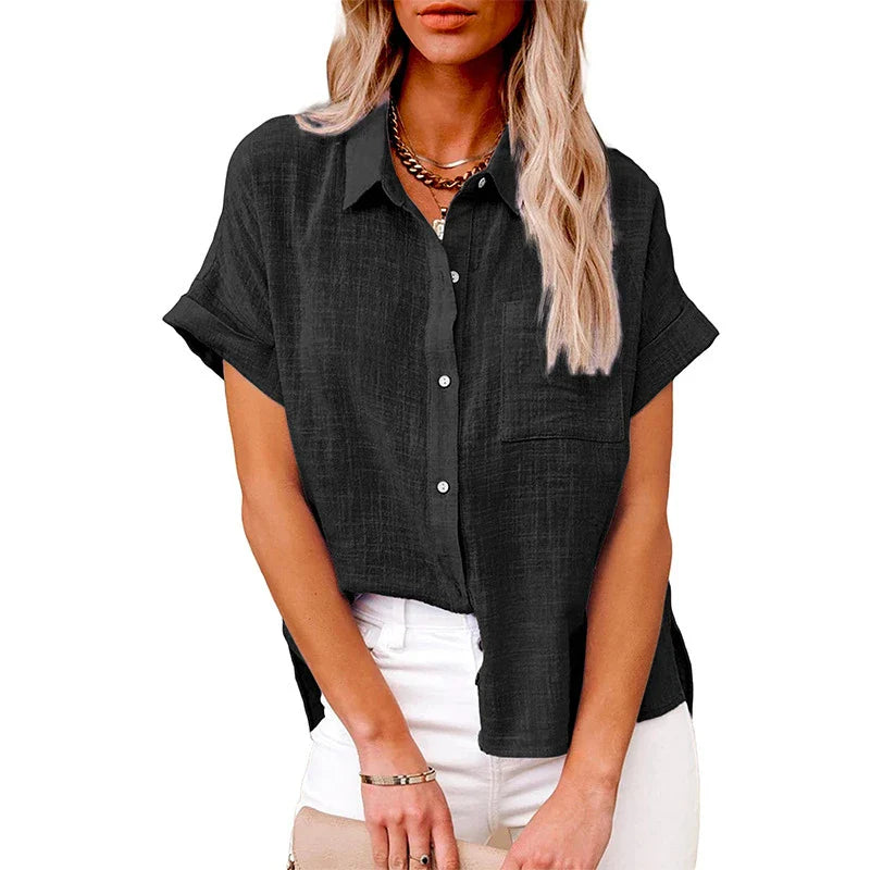 Variant image for Kurzärmlige Damenbluse aus Leinenoptik im Casual-Look mit lockerem Schnitt-37