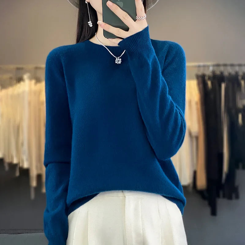 Variant image for Purer Merino Wollpullover Damen - Herbst Winter O-Neck-5