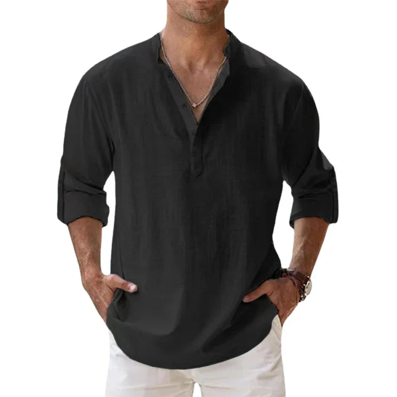 Variant image for Atmungsaktives Leinenhemd Herren mit langen Ärmeln in S-5XL – Einfarbige, lässige Mode für Sommer-40