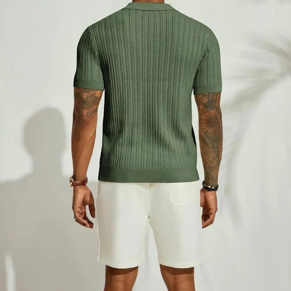 Herrenhemd Kurzarm Übergrößen Sommer, Atmungsaktives Strandtop für Männer, Stylisches Strickhemd mit Reverskragen-3