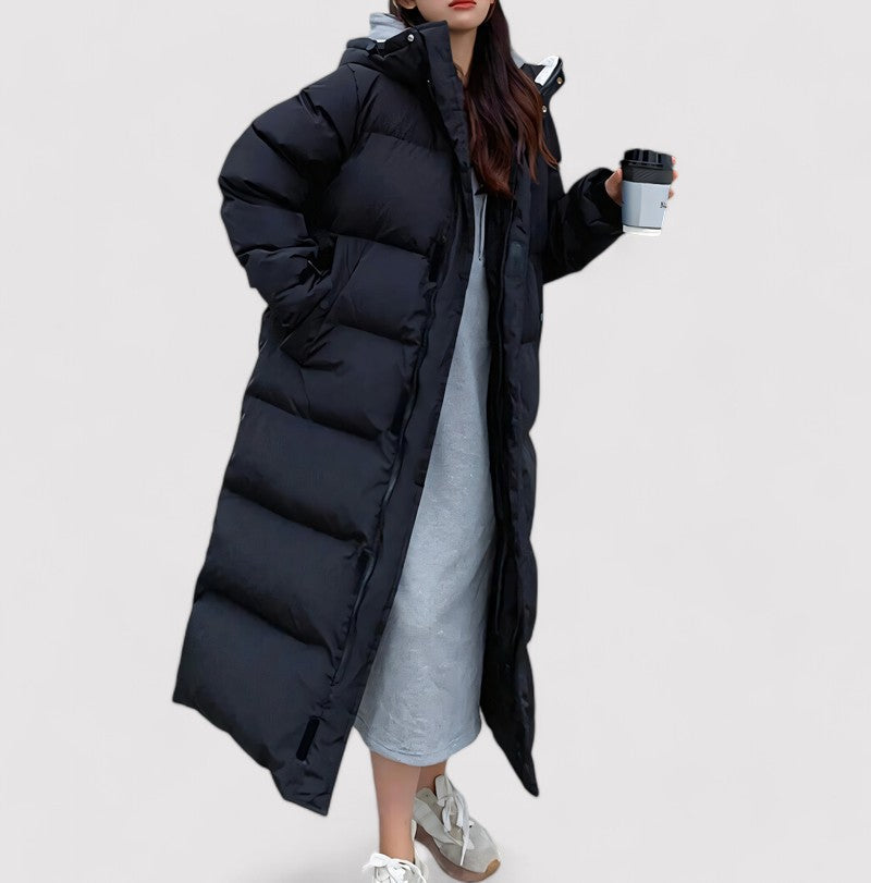 Women’s Long Hooded Weather-Resistant Puffer Jacket Warm Full-Length Winter Coat
