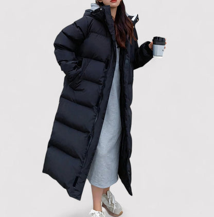 Women’s Long Hooded Weather-Resistant Puffer Jacket Warm Full-Length Winter Coat