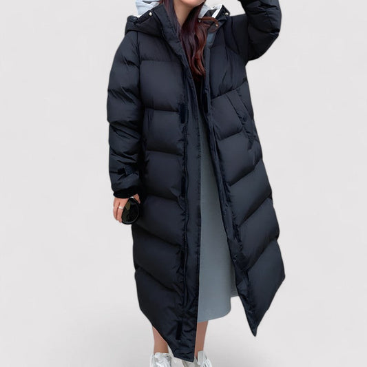 Women’s Long Hooded Weather-Resistant Puffer Jacket Warm Full-Length Winter Coat