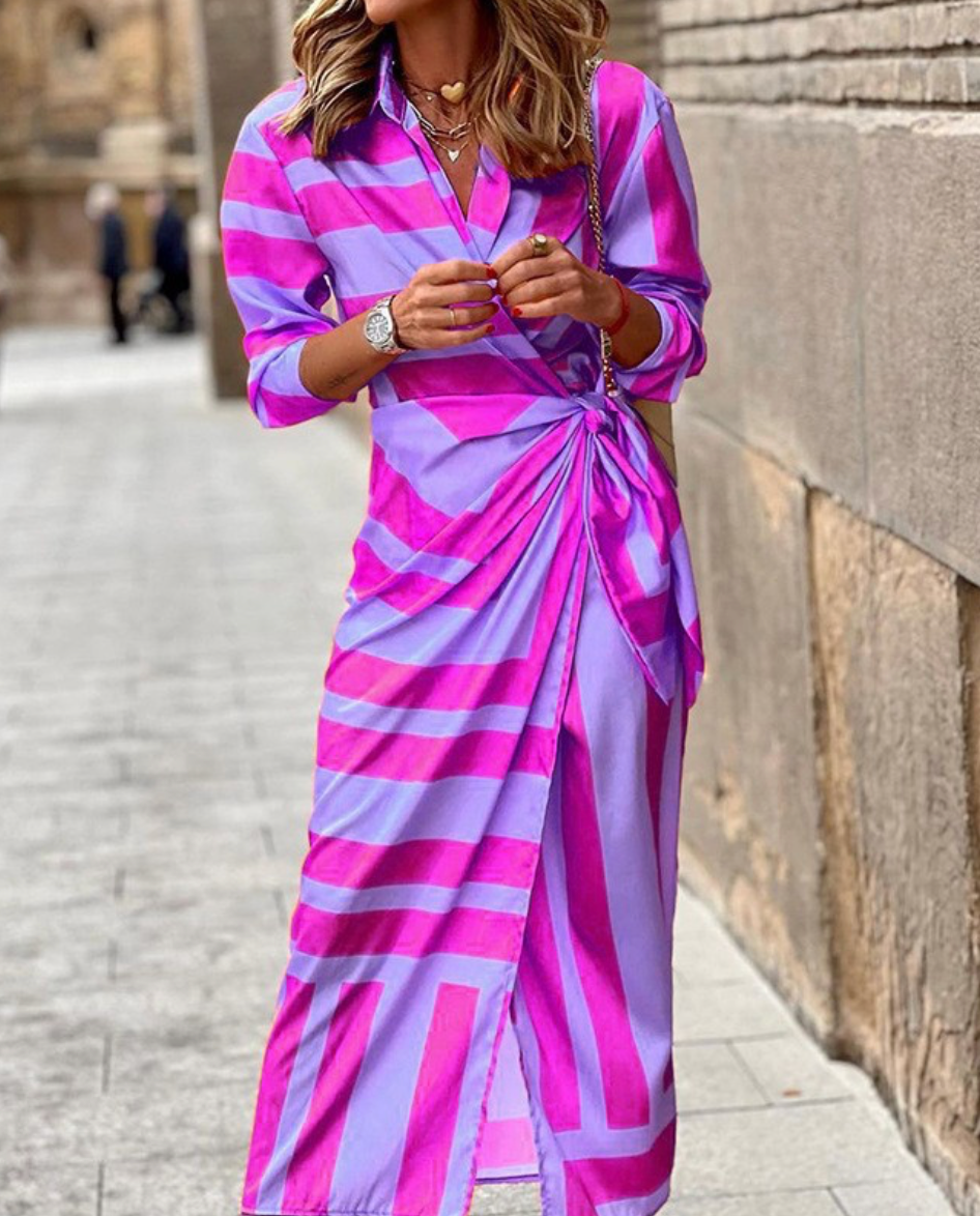 Variant image for Elegantes Gestreiftes Wickelkleid Damen in Übergröße – Vielseitiges Wickelkleid Sommer für Jeden Anlass-19