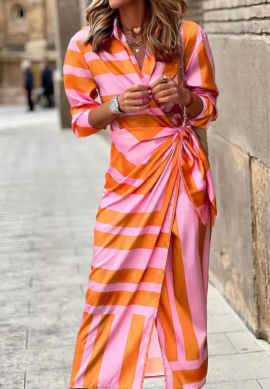 Elegantes Gestreiftes Wickelkleid Damen in Übergröße – Vielseitiges Wickelkleid Sommer für Jeden Anlass