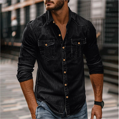 Klassisches Herrenhemd mit Brusttaschen, Strukturierter Passform, Herren Hemden Langarm in Denim erhältlich
