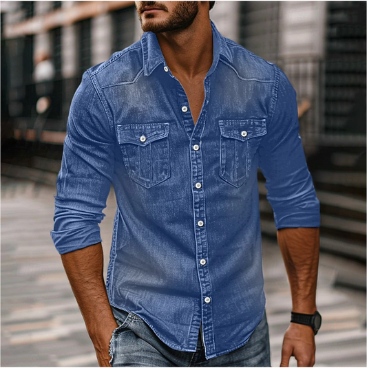 Klassisches Herrenhemd mit Brusttaschen, Strukturierter Passform, Herren Hemden Langarm in Denim erhältlich