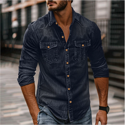 Klassisches Herrenhemd mit Brusttaschen, Strukturierter Passform, Herren Hemden Langarm in Denim erhältlich