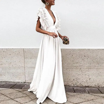 Elegantes V-Ausschnitt Damenkleid Aus Weichem Acrylstoff, Lockeres Festliches Kleid Für Formelle Und Lässige Anlässe