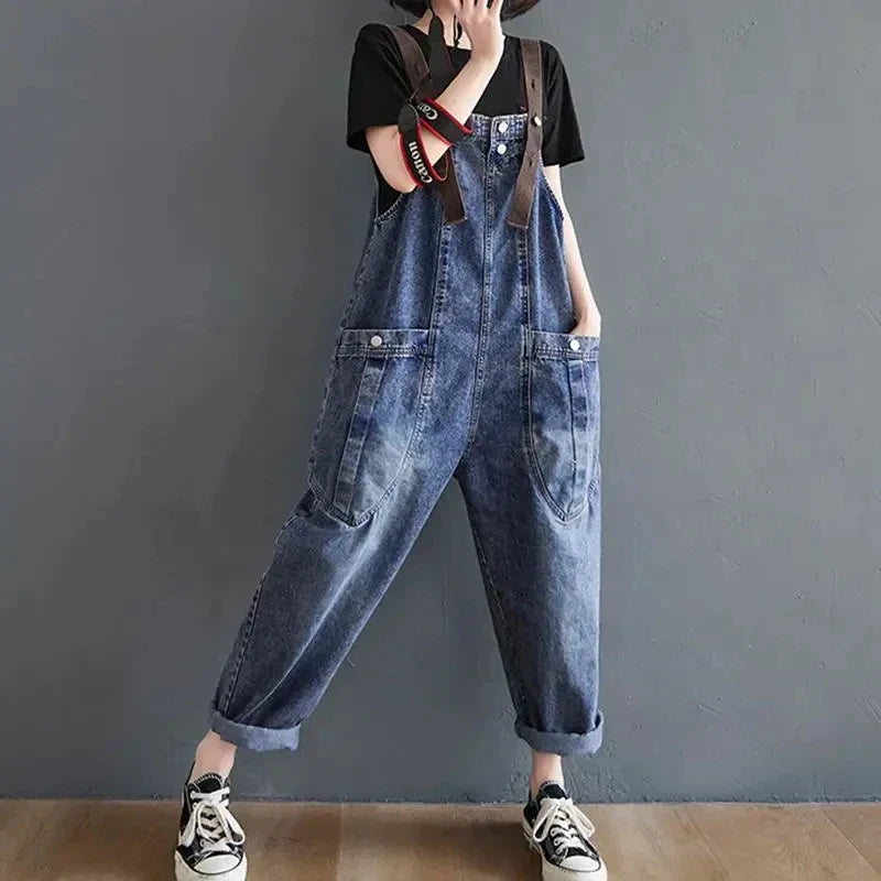 Vintage Große Taschen Hosenträger Jeanshosen für Damen – Bequeme Harem-Jeans für Stilbewusste Frauen 4