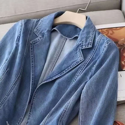Damenblazer aus Denim mit Gekerbtem Revers und Knopfverschluss für Freizeit und Halbformale Anlässe-4