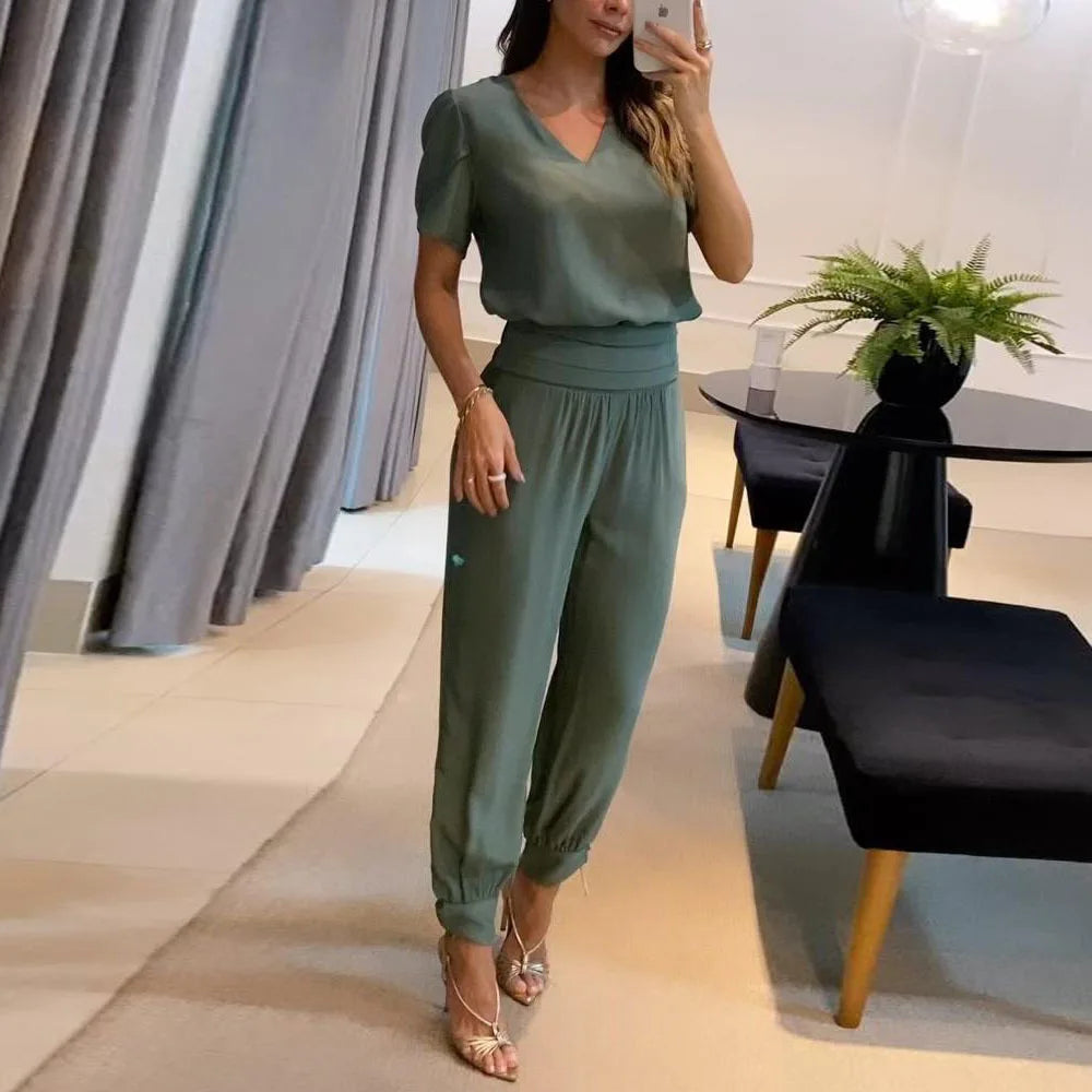 Damen Outfit: Pullover-Shirt und Hosen Set mit Sommer Blumendruck - Komplette Outfits Damen-4