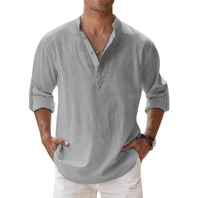 Variant image for Atmungsaktives Leinenhemd Herren mit langen Ärmeln in S-5XL – Einfarbige, lässige Mode für Sommer-31