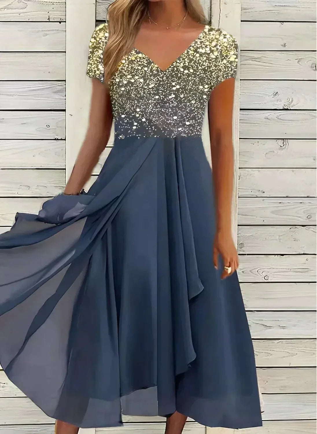 Variant image for Elegantes Chiffon-Partykleid für Damen, Knielang, Festliche Kleider für Hochzeitsgast und Besondere Anlässe-41
