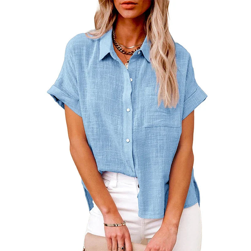 Kurzärmlige Damenbluse aus Leinenoptik im Casual-Look mit lockerem Schnitt-5