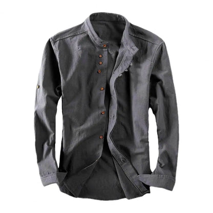 Variant image for Herren Hemd Langarm Einfarbig Vintage Slim Fit mit Stehkragen und Knöpfen - Herrenhemden Langarm für Jede Gelegenheit-6