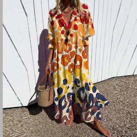 Boho Blumenmaxikleid Damen, Eleganter Tiefer V-Ausschnitt, Fließende Silhouette, Leichtes Sommer Maxikleid