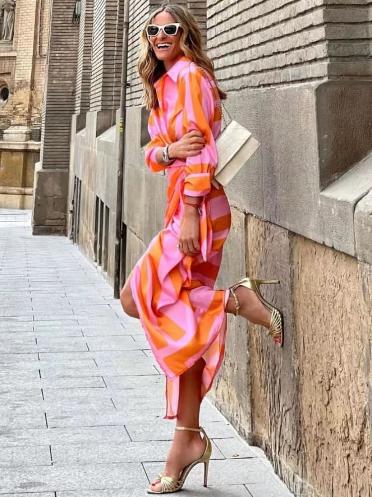 Elegantes Gestreiftes Wickelkleid Damen in Übergröße – Vielseitiges Wickelkleid Sommer für Jeden Anlass