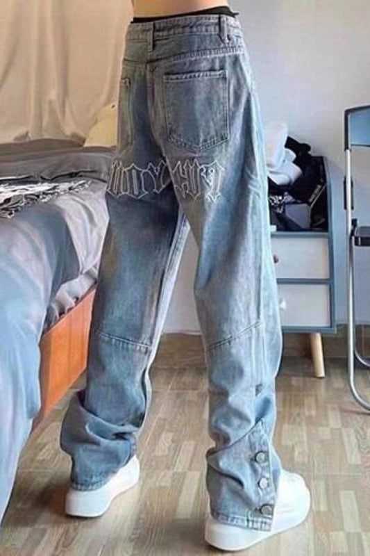 Hoch Taillierte Gestapelte Jeans Damen, Entspannter Fit Aus 100% Baumwolle-1