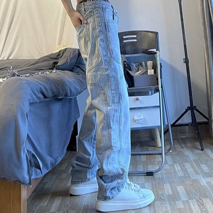 Hoch Taillierte Gestapelte Jeans Damen, Entspannter Fit Aus 100% Baumwolle-6