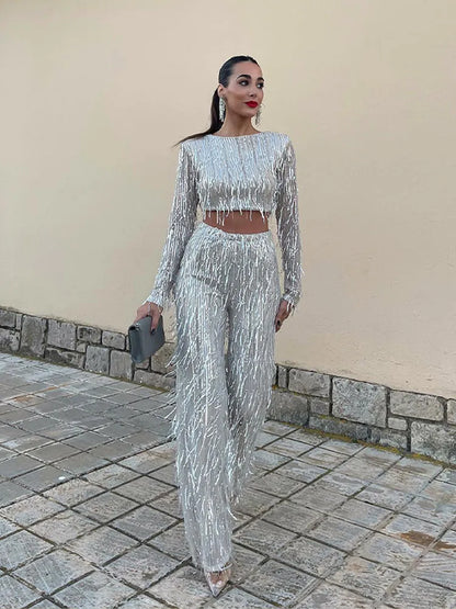 Elegantes Damen Set: Crop Top Mit Passenden Hosen Aus Weichem, Atmungsaktivem Stoff Für Sommermode-6
