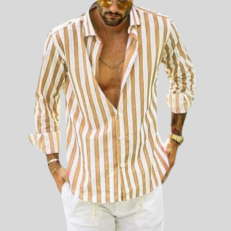 Variant image for Herrenhemd Slim Fit Gestreift Aus Leinen – Atmungsaktives Sommer Hemd Herren-28