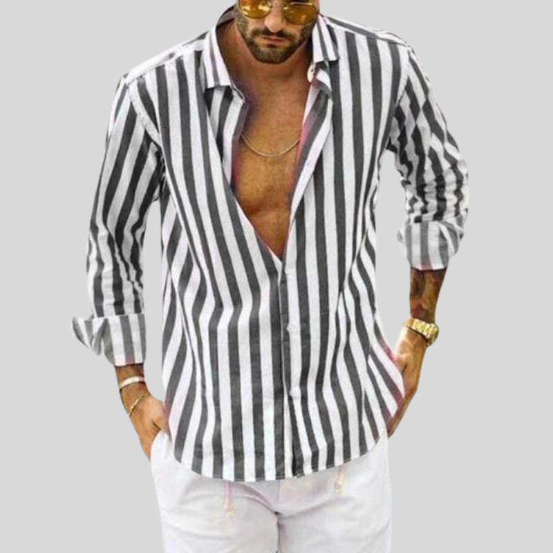 Variant image for Herrenhemd Slim Fit Gestreift Aus Leinen – Atmungsaktives Sommer Hemd Herren-37