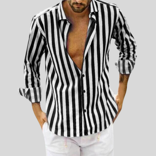 Herrenhemd Slim Fit Gestreift Aus Leinen – Atmungsaktives Sommer Hemd Herren