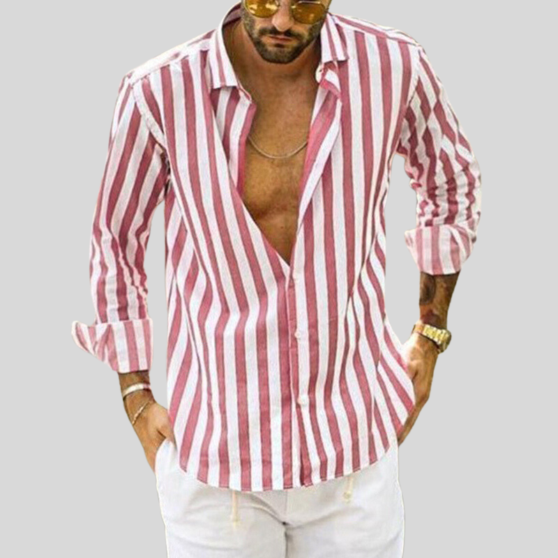 Variant image for Herrenhemd Slim Fit Gestreift Aus Leinen – Atmungsaktives Sommer Hemd Herren-22