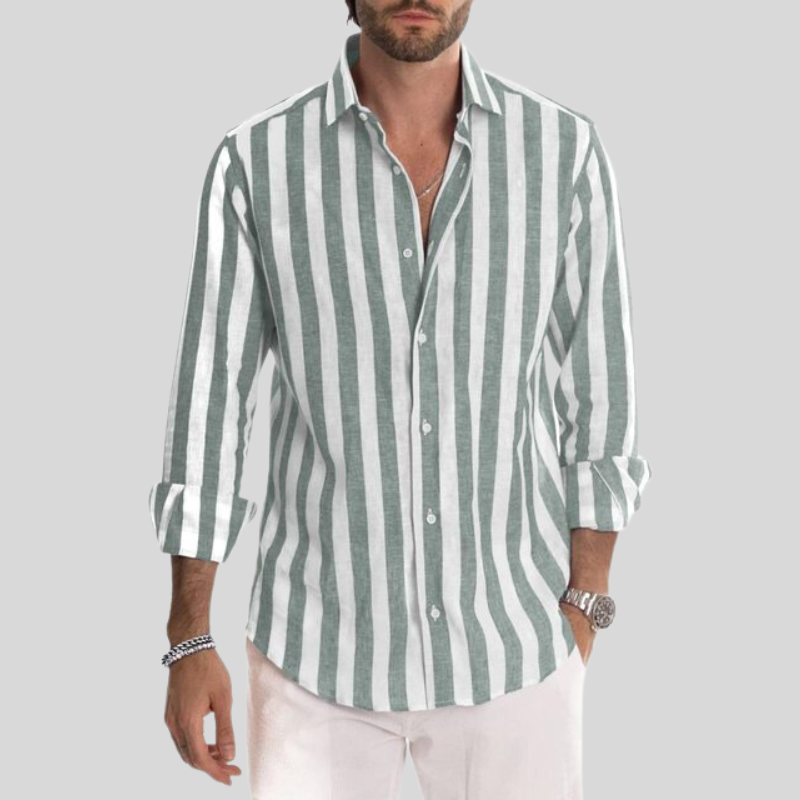 Variant image for Herrenhemd Slim Fit Gestreift Aus Leinen – Atmungsaktives Sommer Hemd Herren-46