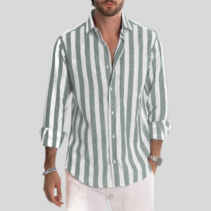 Variant image for Herrenhemd Slim Fit Gestreift Aus Leinen – Atmungsaktives Sommer Hemd Herren-46