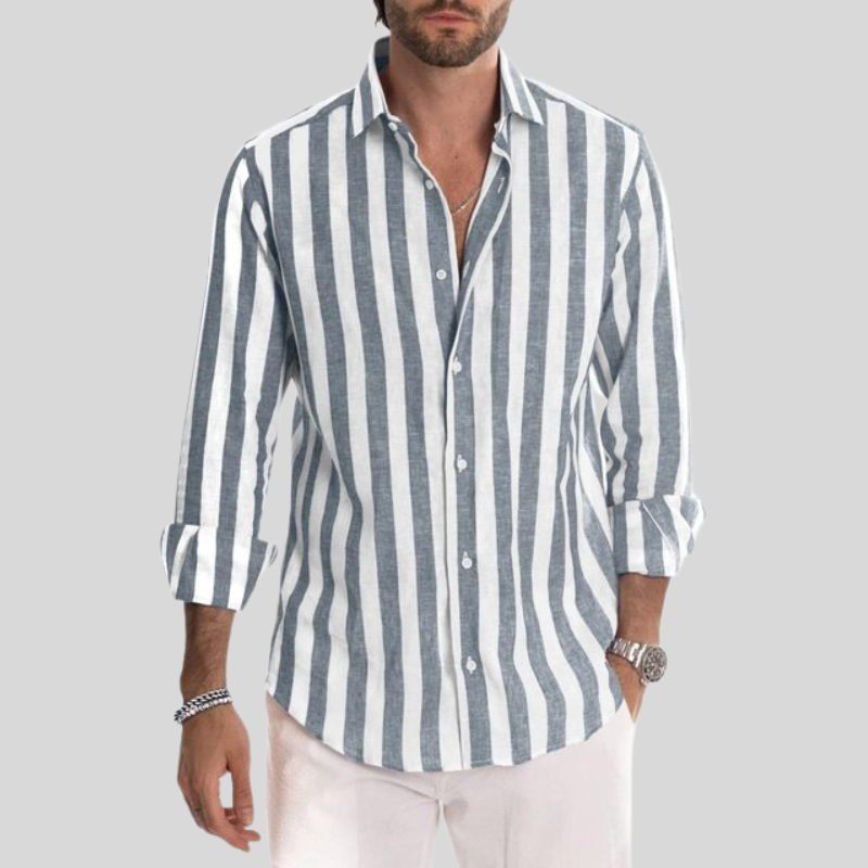 Variant image for Herrenhemd Slim Fit Gestreift Aus Leinen – Atmungsaktives Sommer Hemd Herren-55