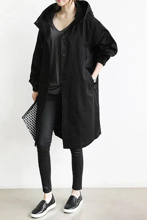 Women’s Oversized Rain Jacket Hooded Longline Coat