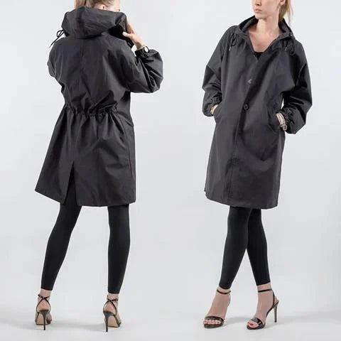 Women’s Oversized Rain Jacket Hooded Longline Coat