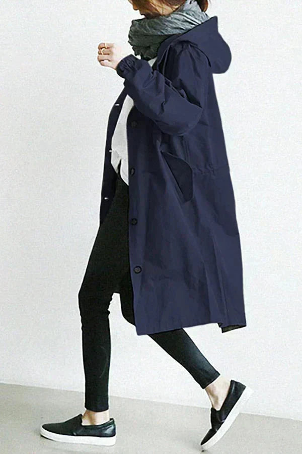 Women’s Oversized Rain Jacket Hooded Longline Coat
