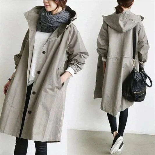 Women’s Oversized Rain Jacket Hooded Longline Coat